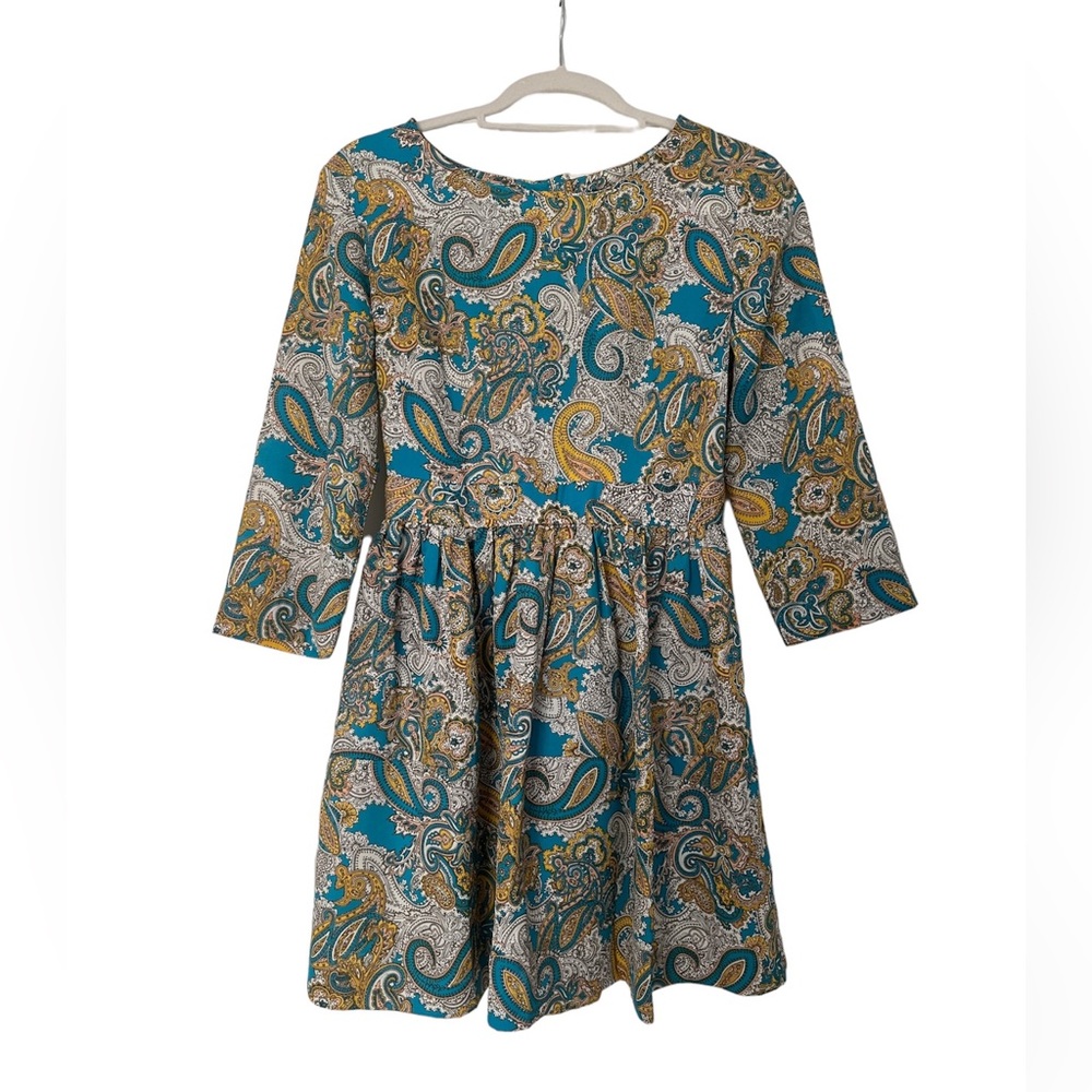 H&M blue yellow and gray patterned dress